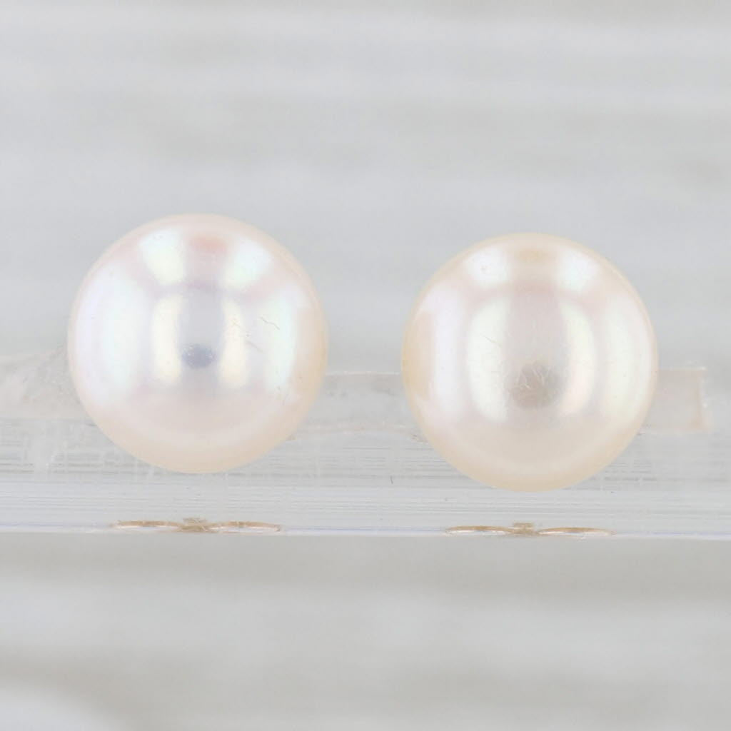 9mm Cultured Pearl Solitaire Stud Earrings 14k Yellow Gold Round Studs