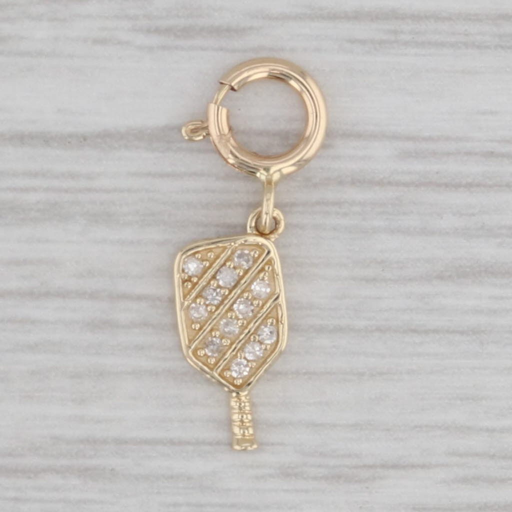 Gray New Small Diamond Racket Paddle Charm 14k Yellow Gold Pendant