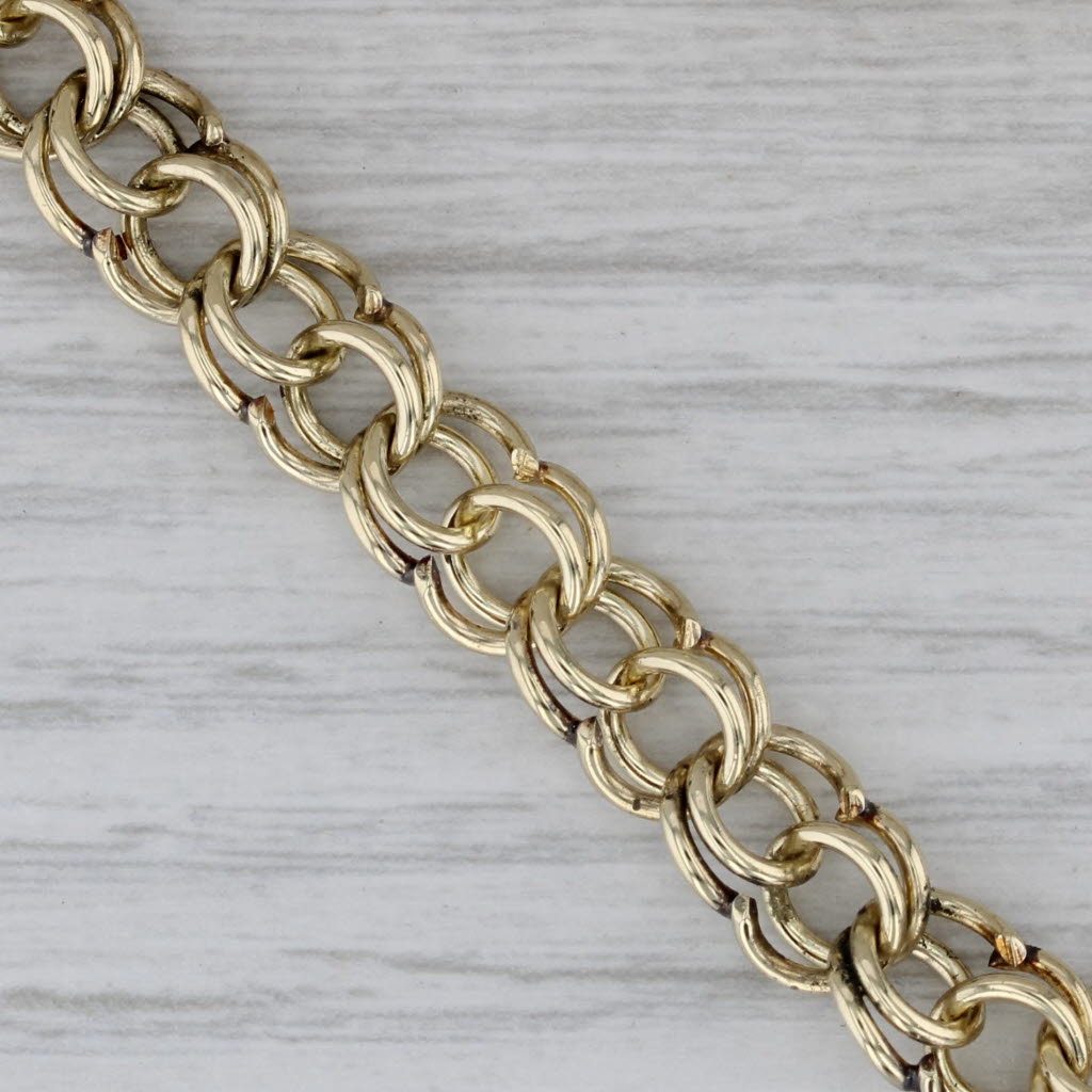 Gray Double Curb Chain Charm Bracelet 14k Yellow Gold 7" 7.6mm