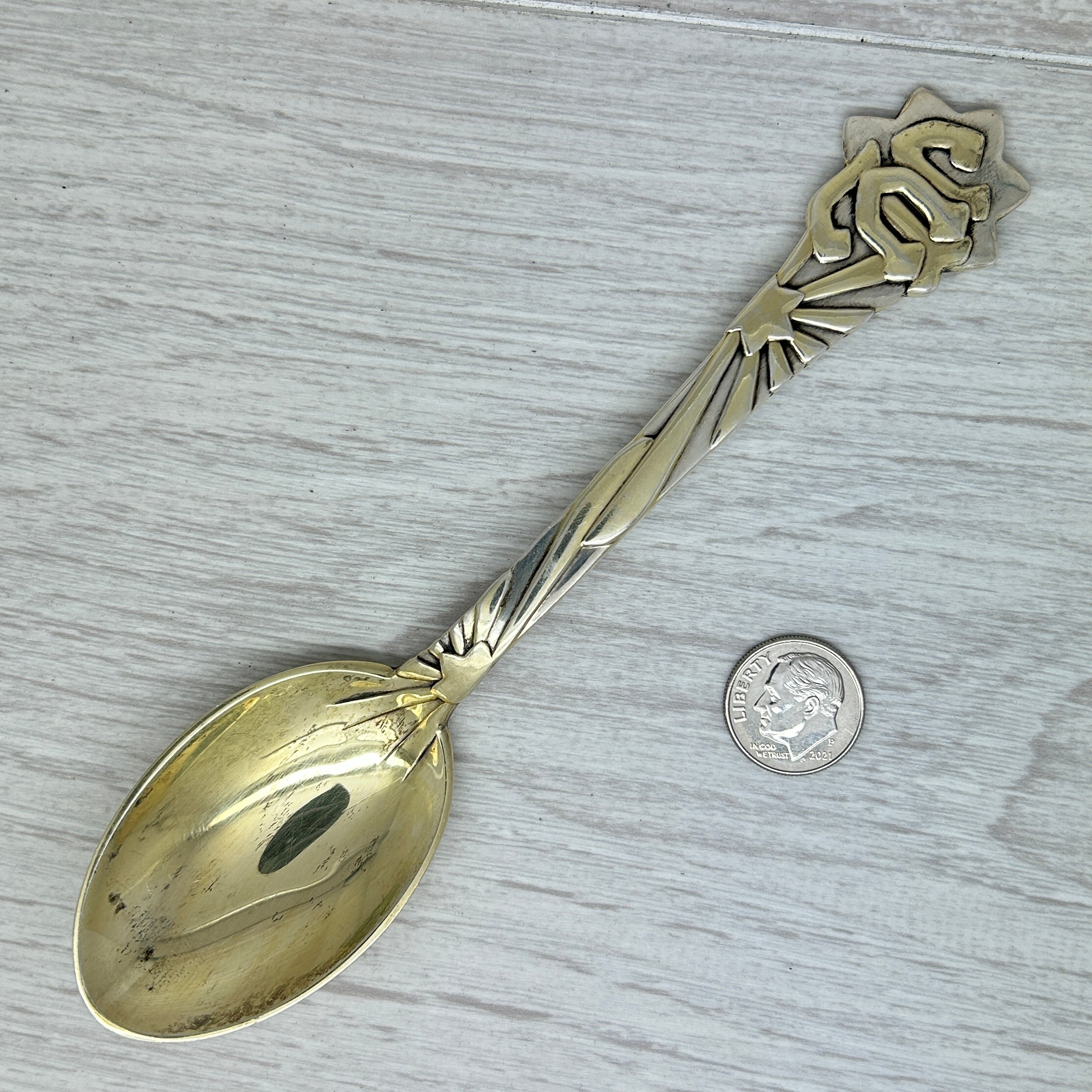 Gray Vintage 1910 Anton Michelsen Sterling Silver Christmas Spoon Denmark JUL 1st Yr