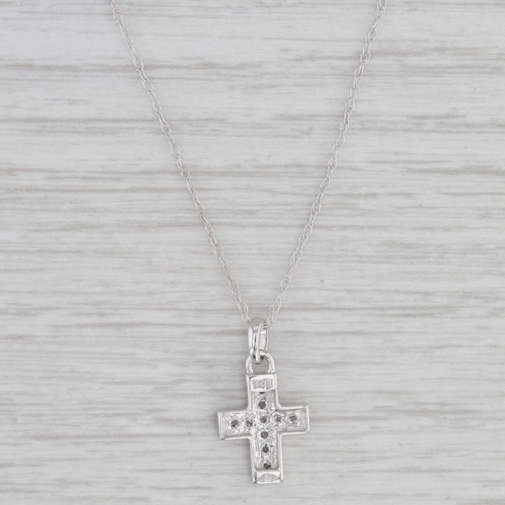 Gray Diamond Cross Pendant Necklace 14k White Gold 18" Rope Chain