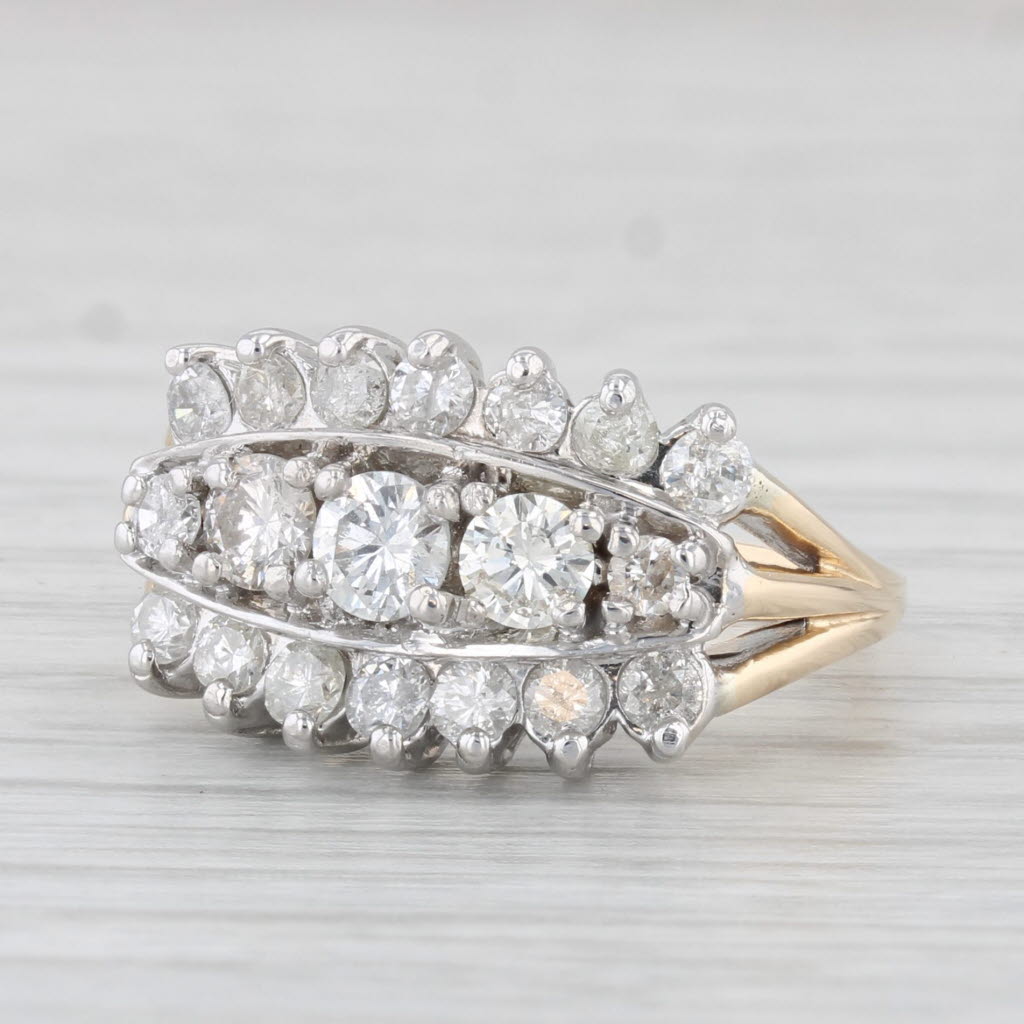 Light Gray Vintage Tiered 0.90ctw Diamond Ring 14k Gold Size 4.5