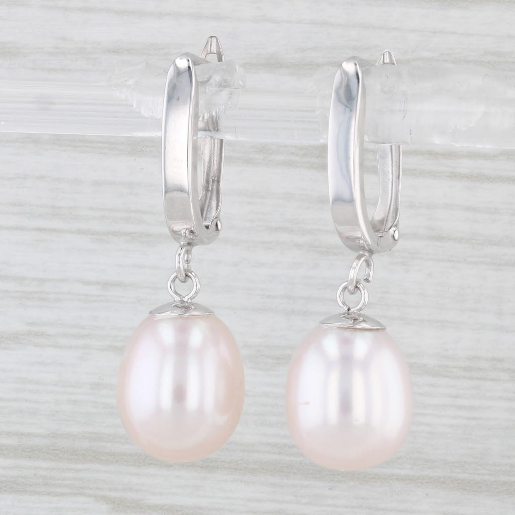 Light Gray Cultured Pearl Drop Earrings 14k White Gold Snap Top Posts