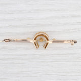 Light Gray Vintage Pearl Horseshoe Bar Brooch 14k Yellow Gold Western Pin