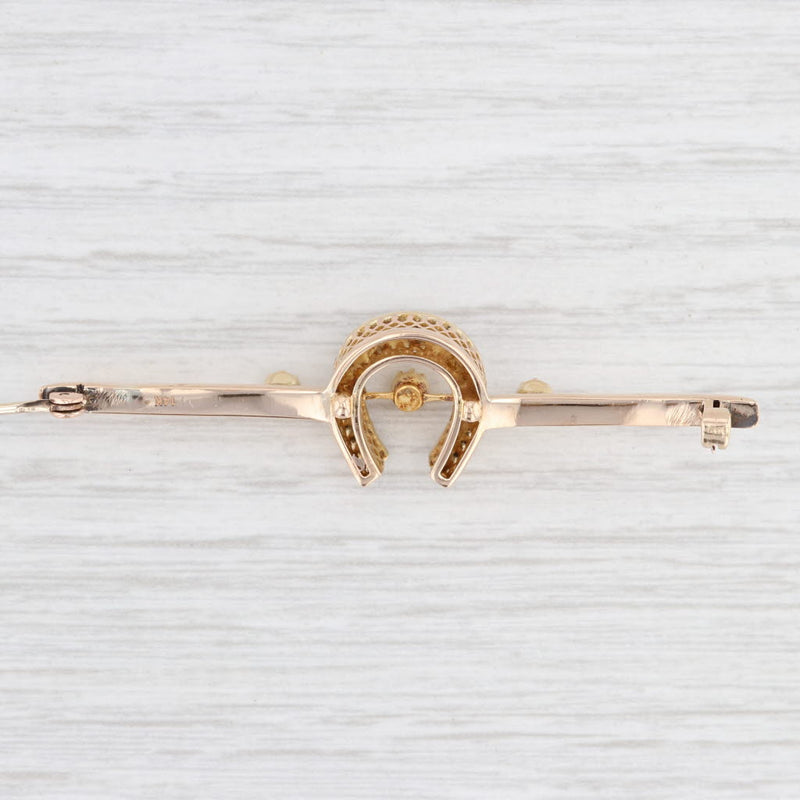 Light Gray Vintage Pearl Horseshoe Bar Brooch 14k Yellow Gold Western Pin