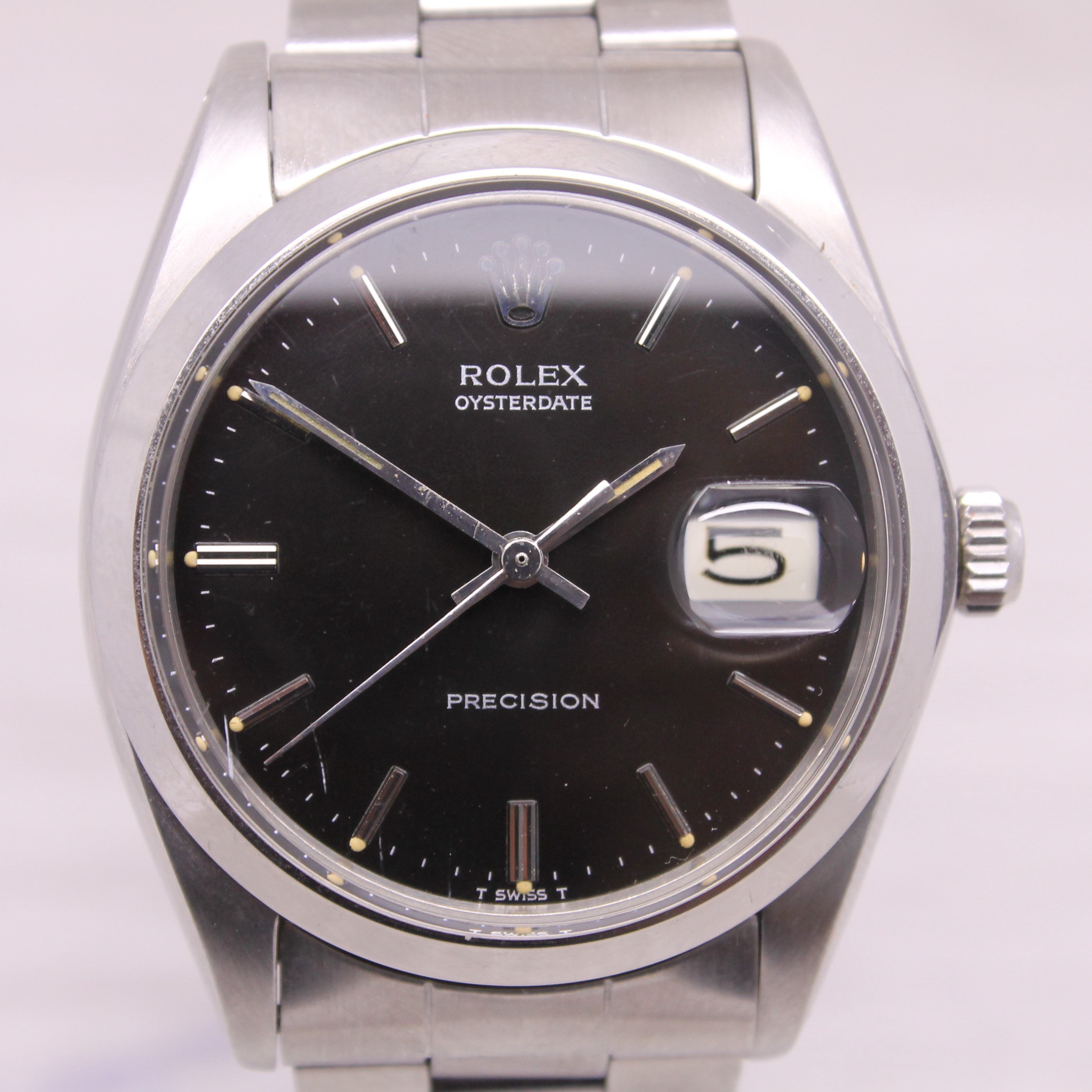 Dark Slate Gray Vintage c.1970 Rolex Oysterdate Mens 35mm Steel Manual Watch 6694 ORIGINAL Dial