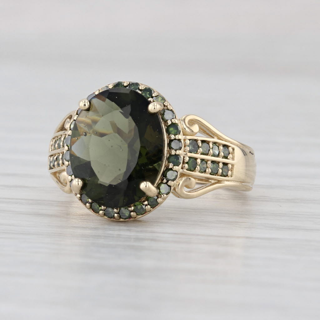 Ornamental Green Stone Green Diamond Ring 10k Yellow Gold Size 6.25