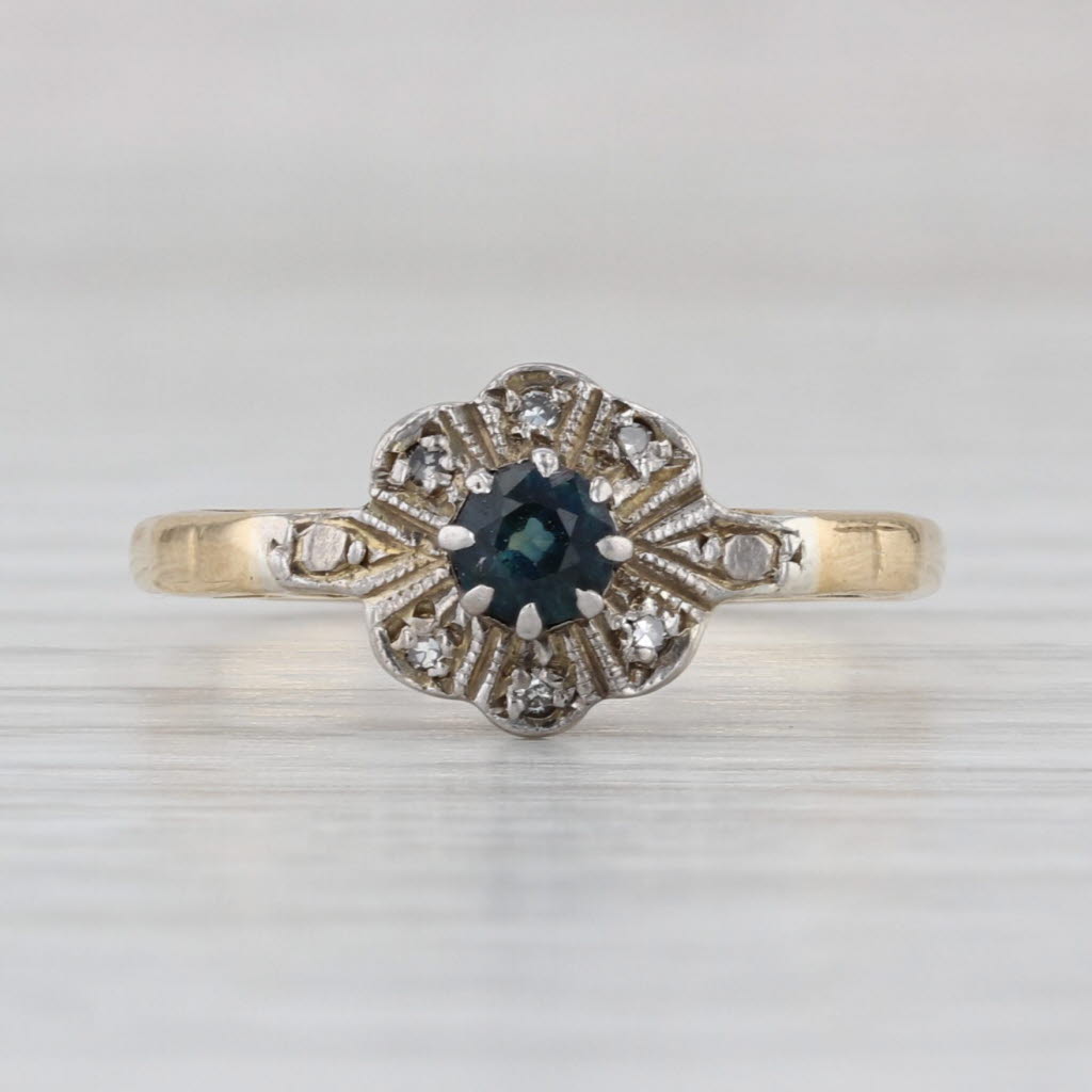 Vintage Sapphire Diamond Ring 18k Yellow Gold Size 7 Engagement