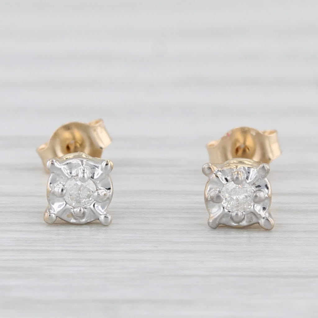 Light Gray Round Diamond Solitaire Stud Earrings 10k Yellow Gold