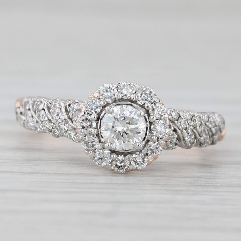 Light Gray 0.92ctw Diamond Halo Engagement Ring 14k Rose Gold Size 7