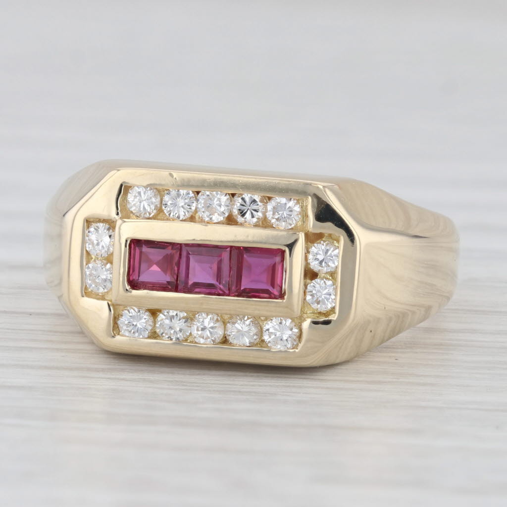 Light Gray 0.90ctw Ruby Diamond Halo Ring 14k Yellow Gold Size 10.25 Men's