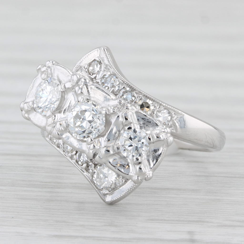 Light Gray Vintage 0.87ctw Diamond Bypass Ring 14k White Gold Size 5.75