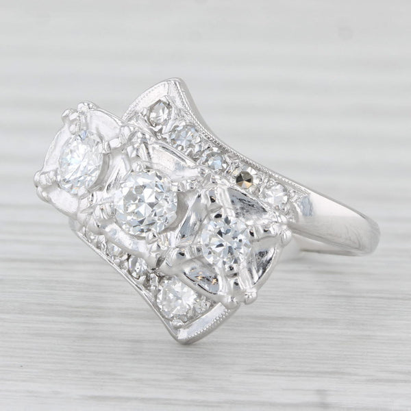 Vintage 0.87ctw Diamond Bypass Ring 14k White Gold Size 5.75