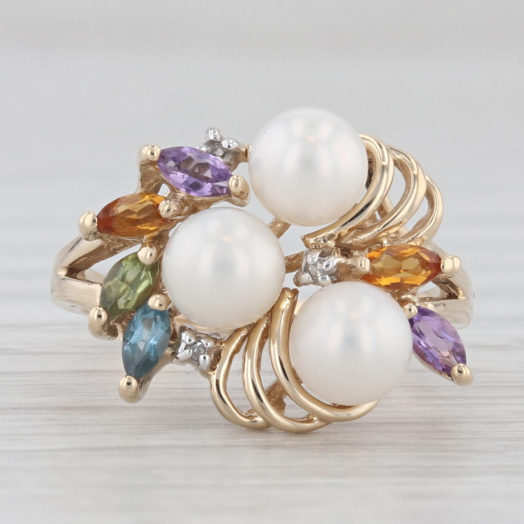 Light Gray 0.41ctw Pearl Amethyst Citine Peridot Topaz 10k Yellow Gold Ring Size 6.25