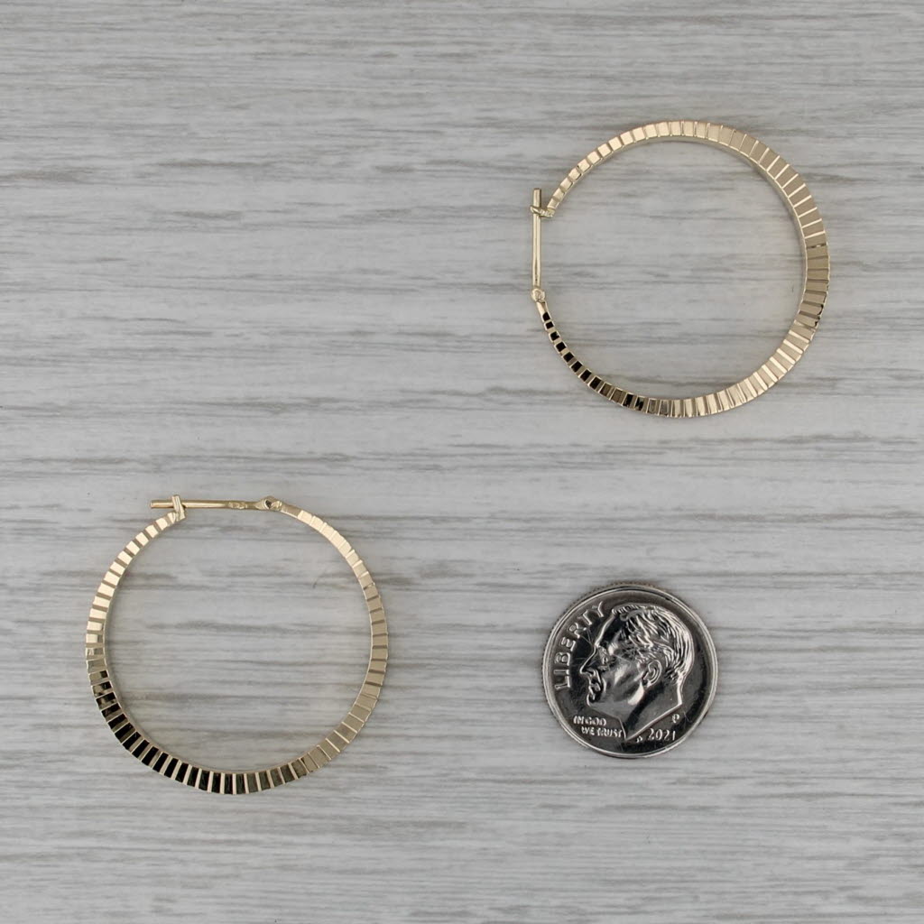 Large Beveled Hoop Earrings Snap Top Round Hoops 14k Yellow Gold
