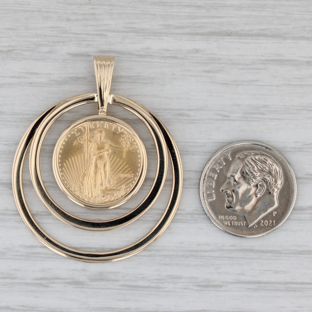 Gray 2006 1/10oz American Gold Eagle Coin Pendant 14k 22k Yellow Gold 5 Dollar