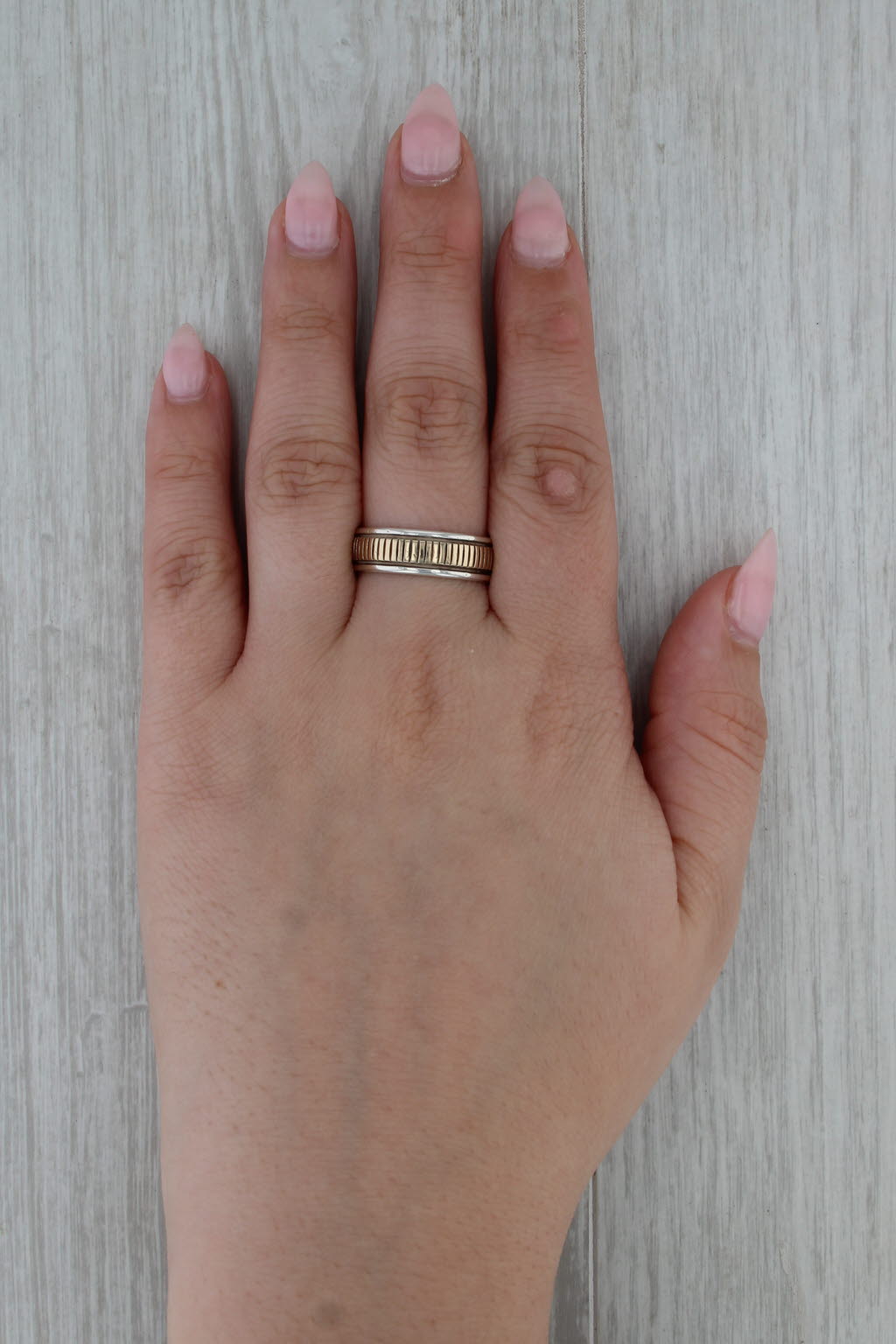 Vintage Navajo B Morgan Wedding Band 14k Gold Sterling Silver Native American