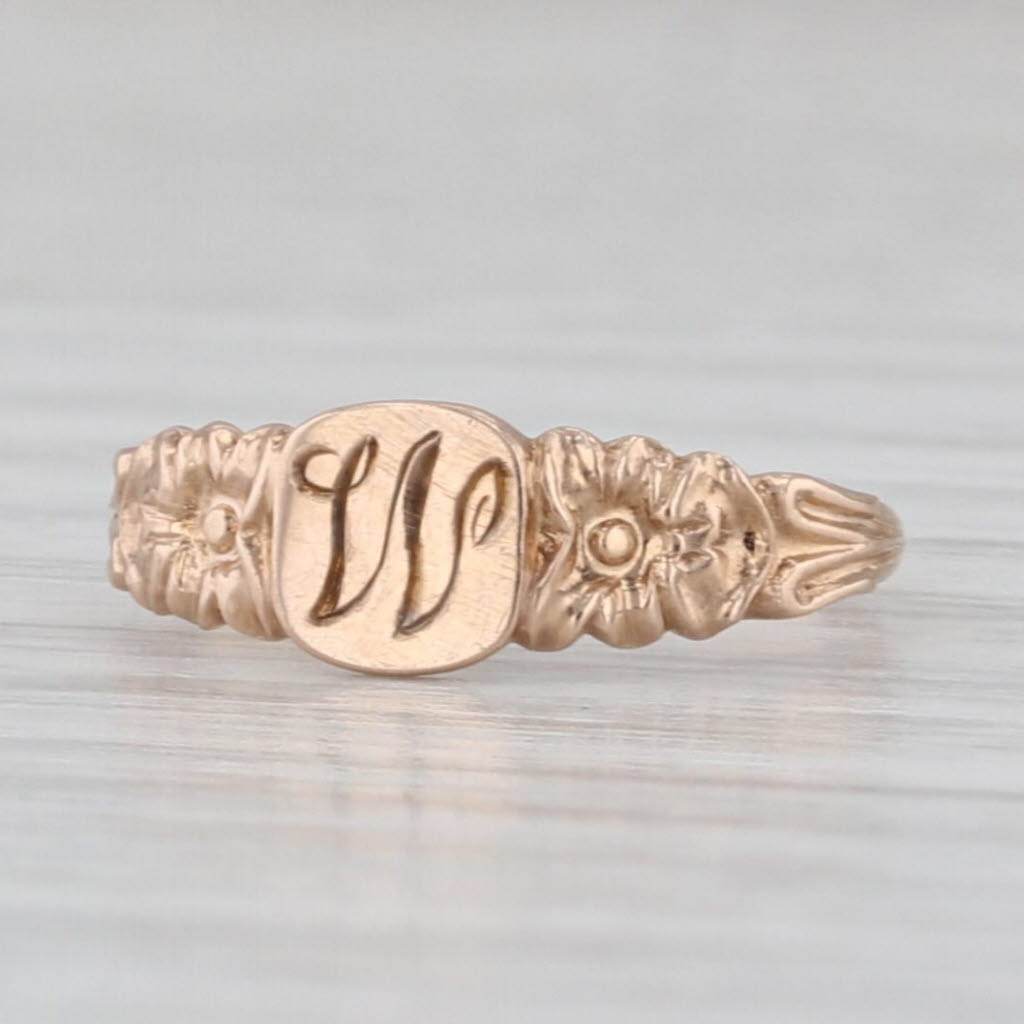 Engraved Initial Letter W Signet Ring 6k-8k Yellow Gold Antique Band