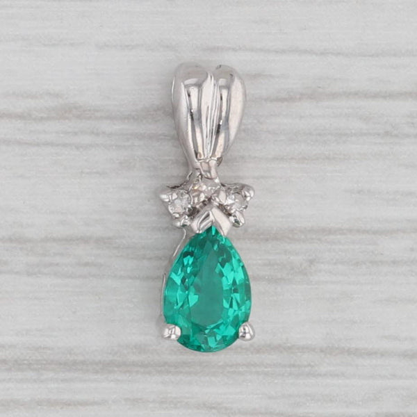 Gray 0.35ct Lab Created Emerald Teardrop Diamond Pendant 14k White Gold