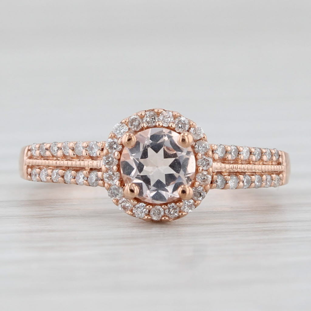 Light Gray 0.50ctw Morganite Diamond Halo Ring 14k Rose Gold Size 4.75 Engagement