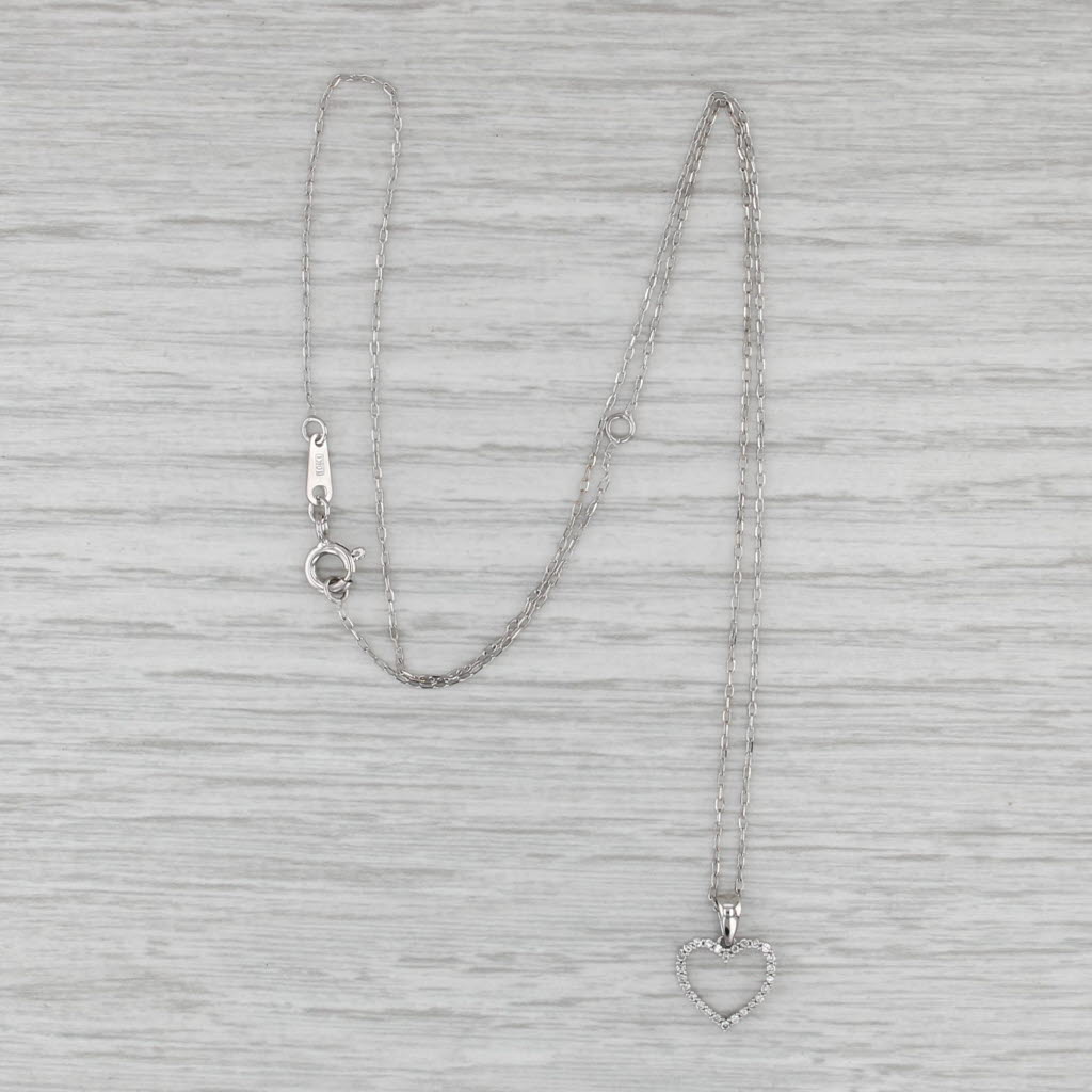 Diamond Open Heart Pendant 10k White Gold Cable Chain 16"-18"