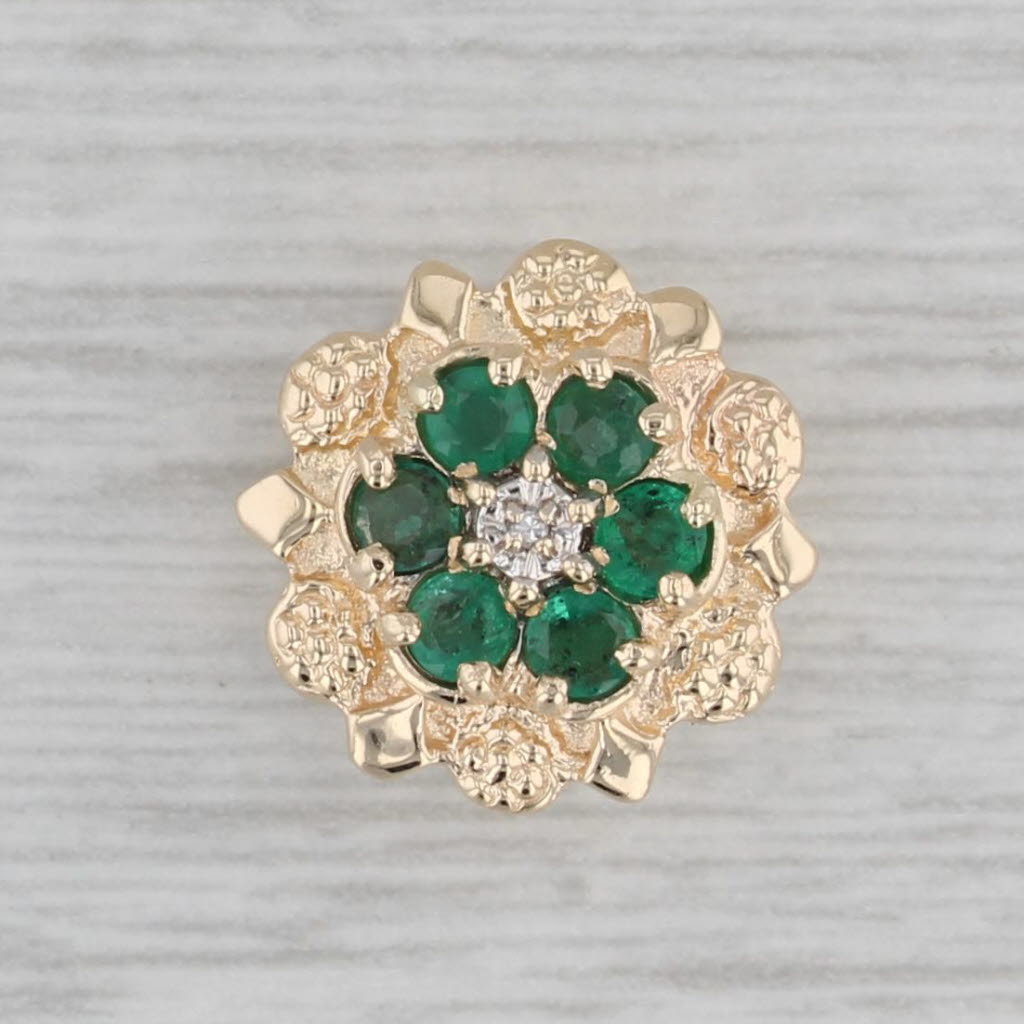 Gray 0.40ctw Emerald Flower Slide Charm 14k Gold Vintage Richard Klein May Birthstone