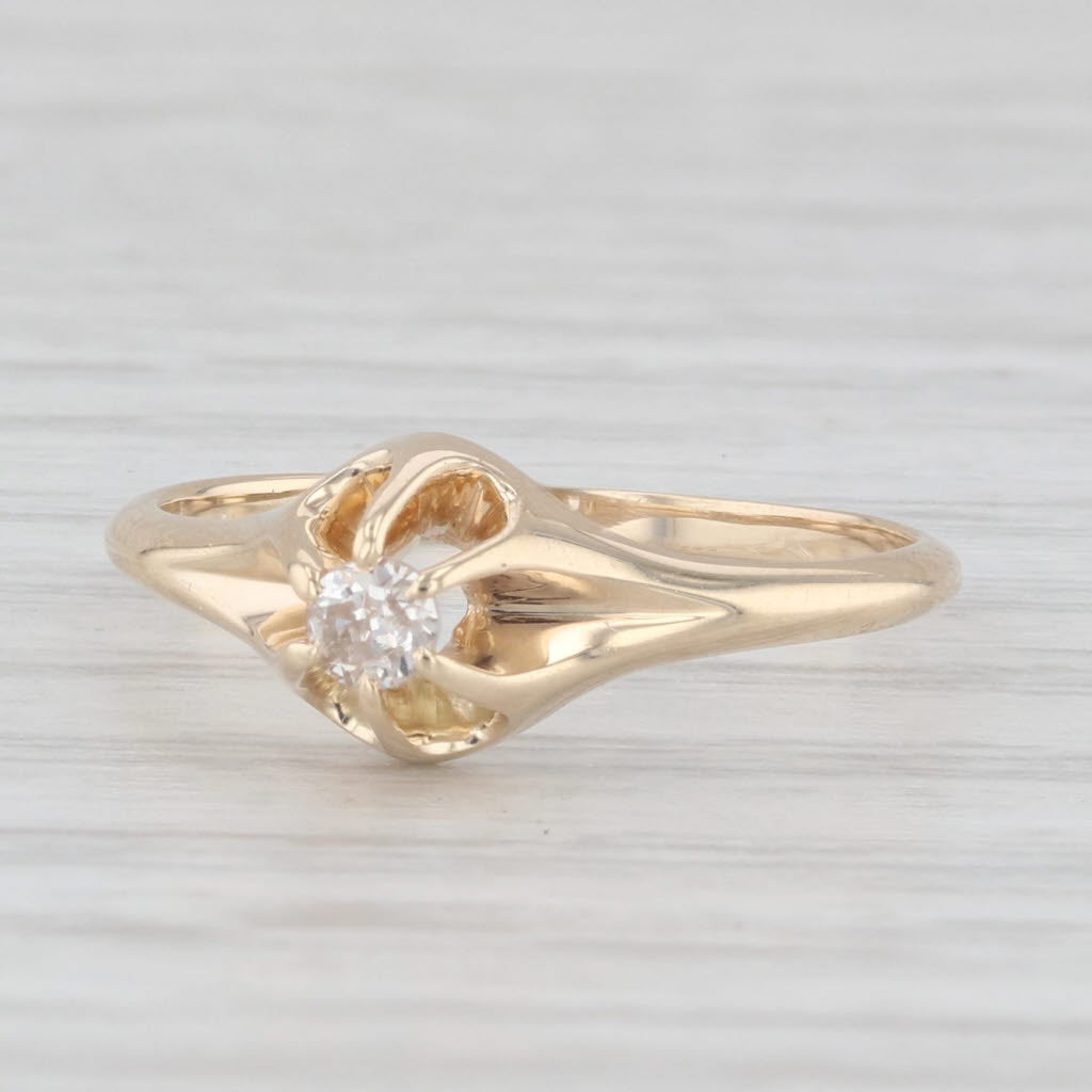 Light Gray Antique Diamond Round Swiss Cut Solitaire Ring 14k Yellow Gold Sz 5.5 Engagement