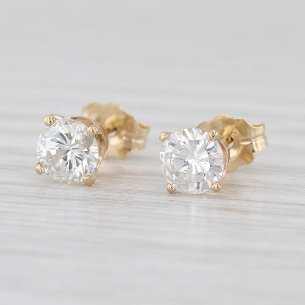 1ctw Round Diamond Solitaire Stud Earrings 10k Yellow Gold Studs