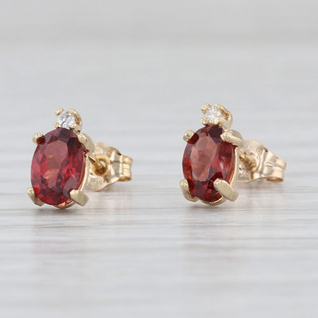 1.10ctw Oval Garnet Diamond Stud Earrings 14k Yellow Gold Studs