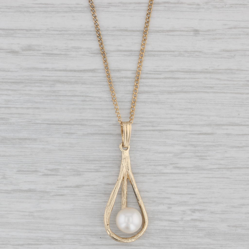 Gray Cultured Pearl Teardrop Pendant Necklace 14k Yellow Gold 17.75" Curb Chain