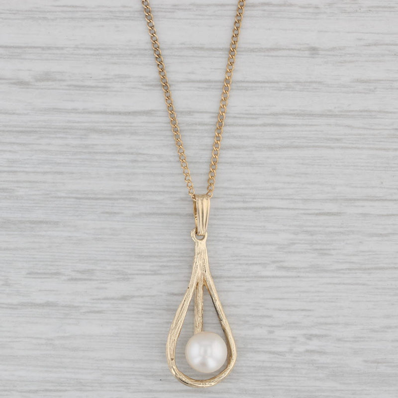Cultured Pearl Teardrop Pendant Necklace 14k Yellow Gold 17.75" Curb Chain