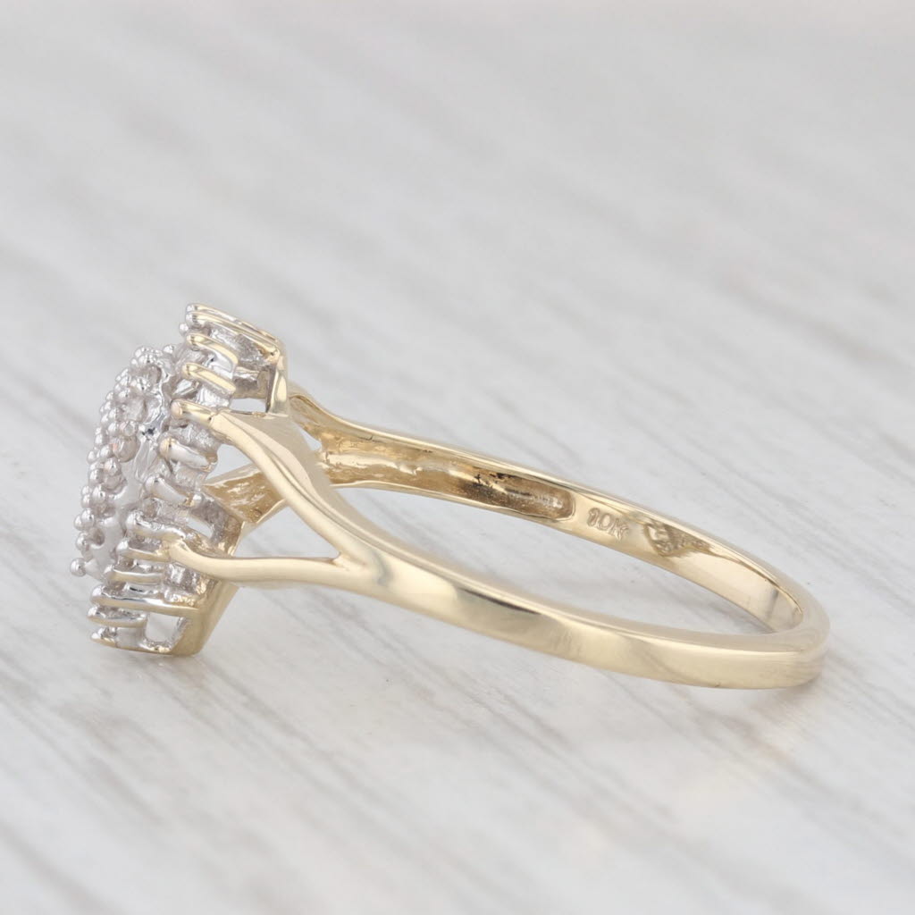 Light Gray Diamond Cluster Teardrop Halo Ring 10k Yellow Gold Size 6.75 Engagement