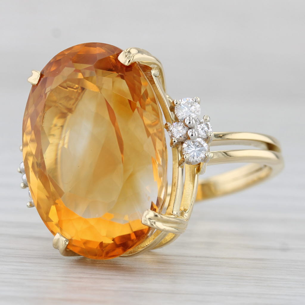 Gray 25.36ctw Oval Citrine Diamond Ring 18k Gold 950 Platinum Size 7.25 Cocktail