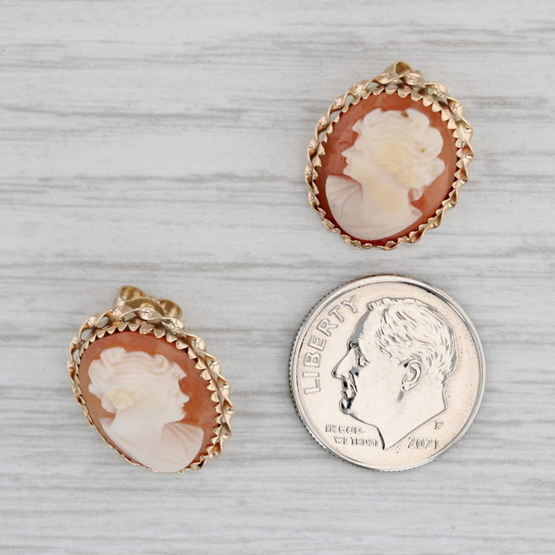 Gray Carved Shell Cameo Earrings 14k Yellow Gold Stud Cameos
