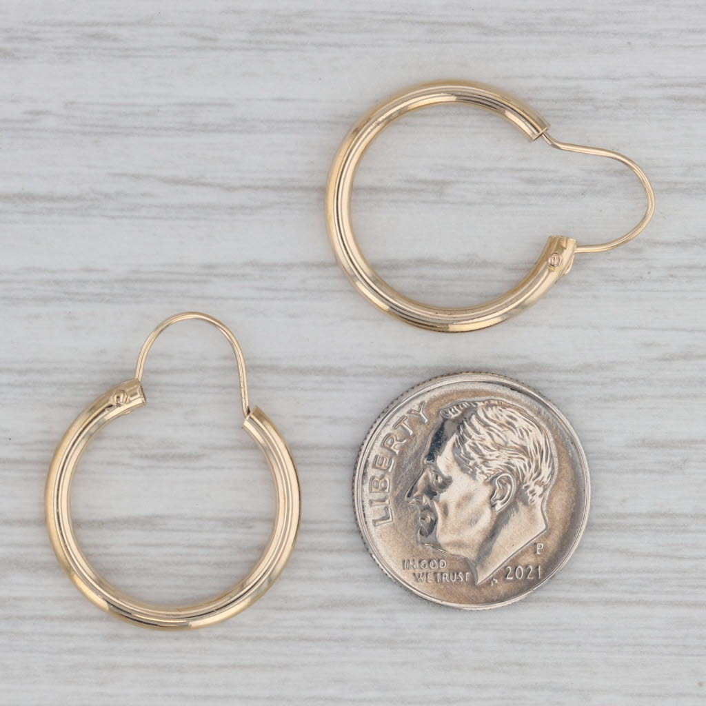 Gray Gold Hoop Earrings 14k Yellow Gold Pierced Round Hoops