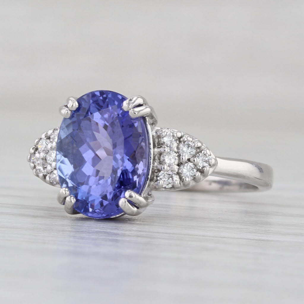 3.64ctw Oval Tanzanite Diamond Ring 18k White Gold Size 8
