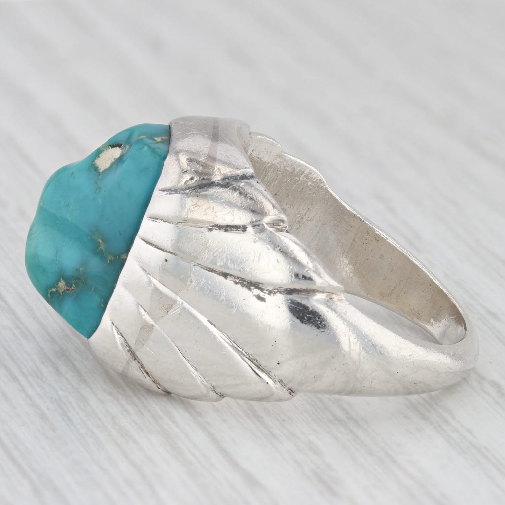 Light Gray Vintage Native American Baroque Turquoise Nugget Ring Silver Size 12.75