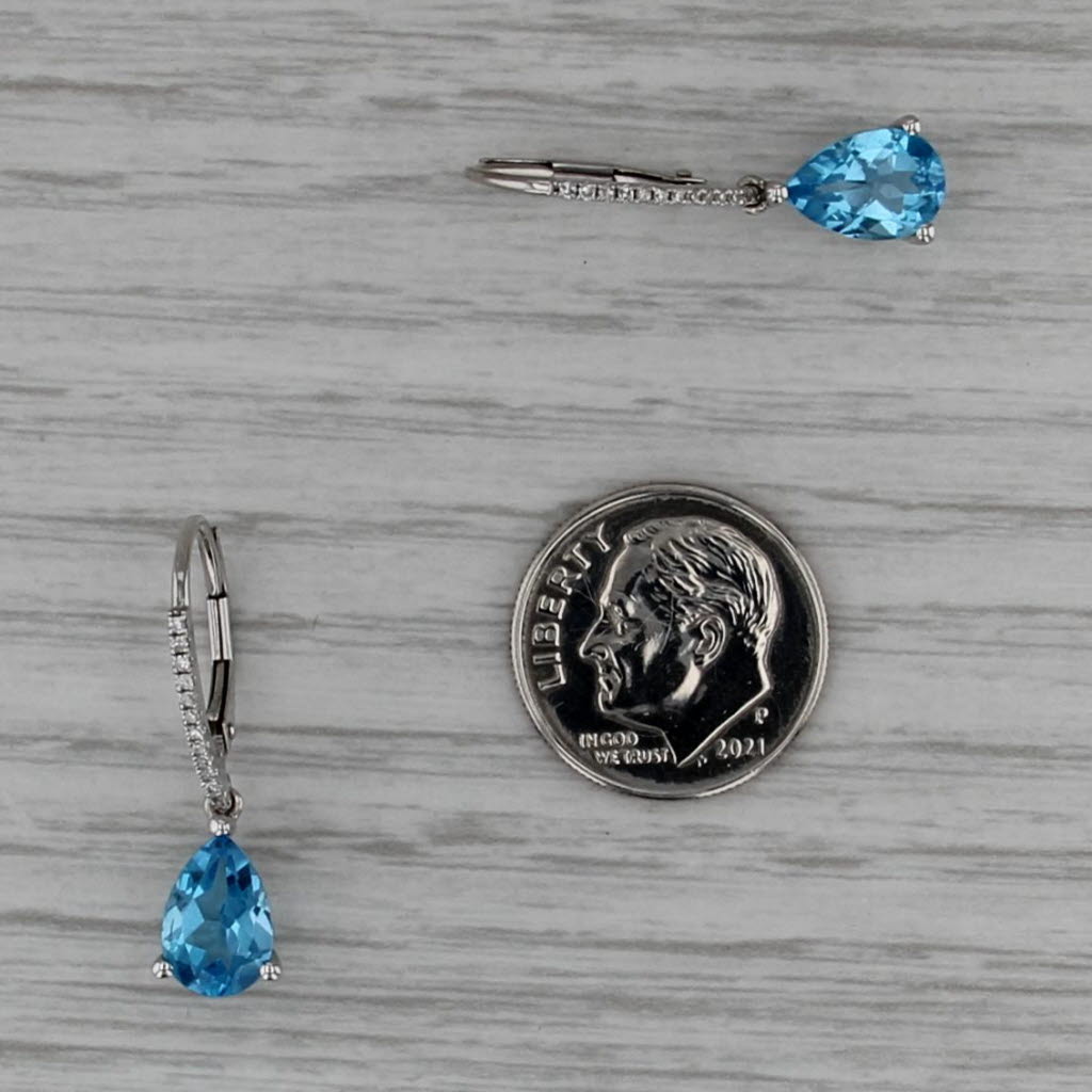 3.28ctw Pear Topaz Diamond Teardrop Dangle Earrings 14k White Gold Leverbar