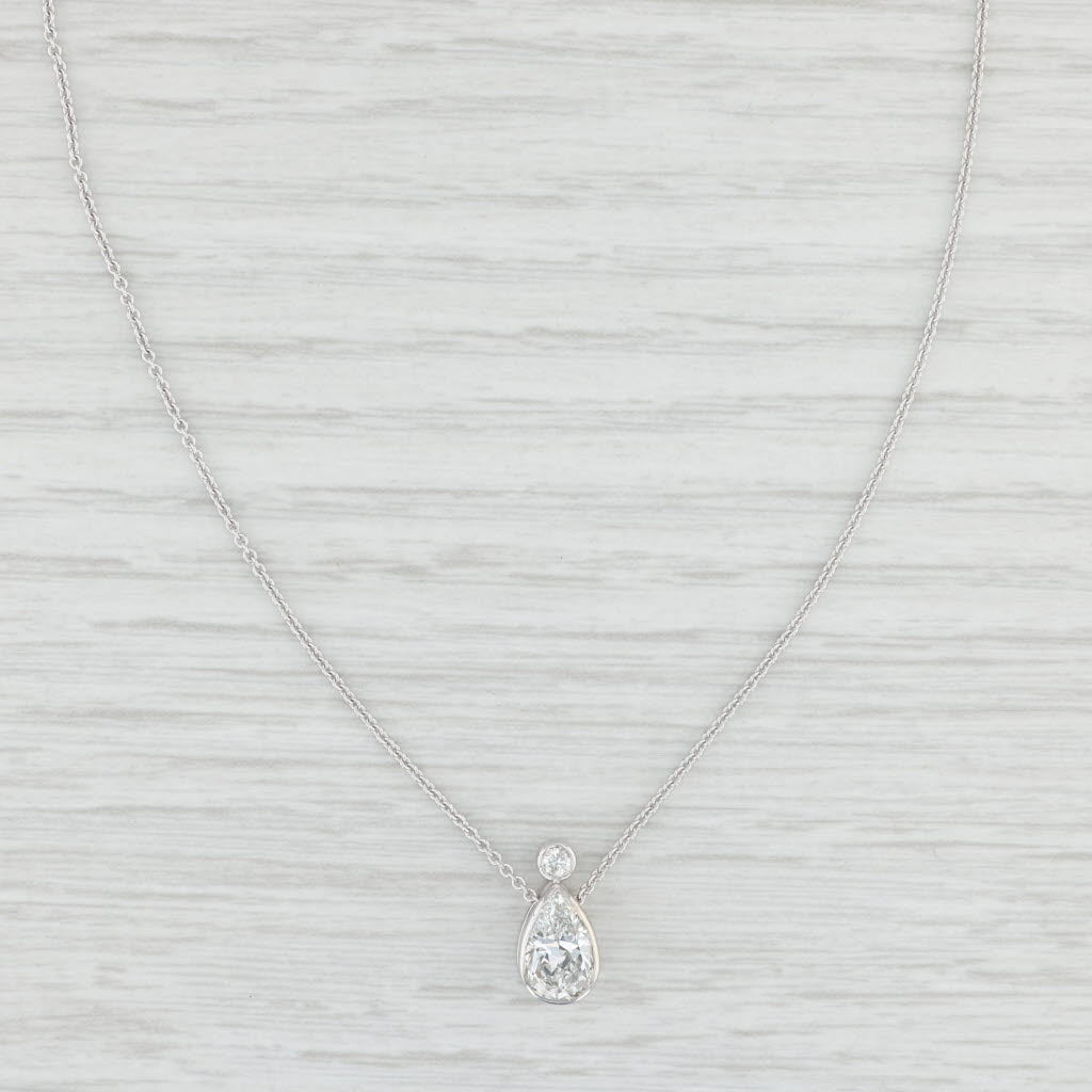 1.05ctw VS2 Diamond Teardrop Pendant Necklace 14k White Gold Adjustable Chain