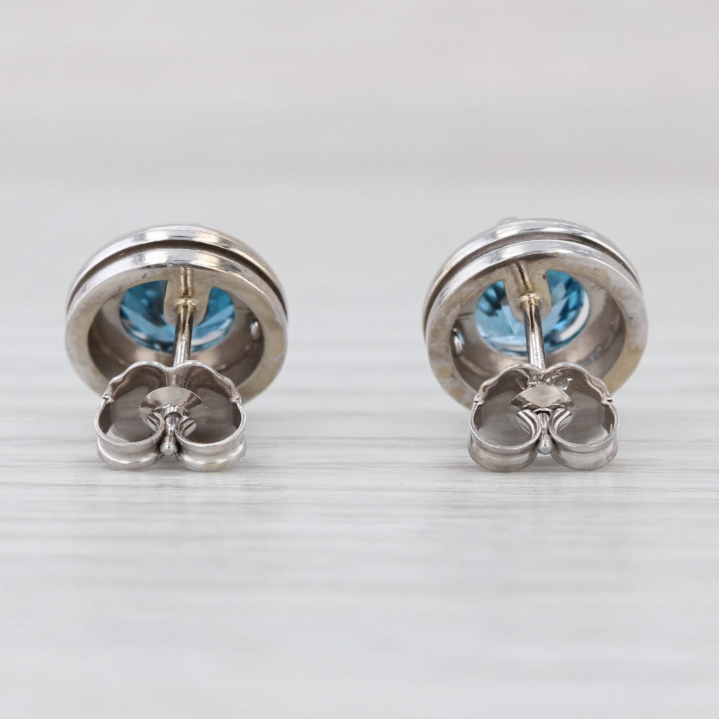 2ctw Round Blue Topaz Solitaire Stud Earrings 14k White Gold Studs