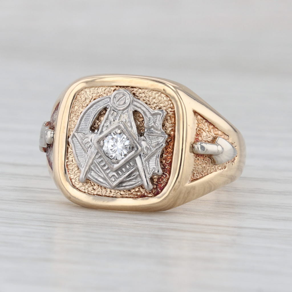 Vintage Diamond Masonic Square Compass Ring 14k Gold Size 9.75 Blue Lodge
