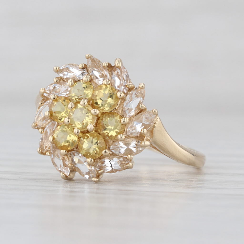 2.18ctw Citrine White Sapphire Flower Cluster Ring 14k Yellow Gold Size 9