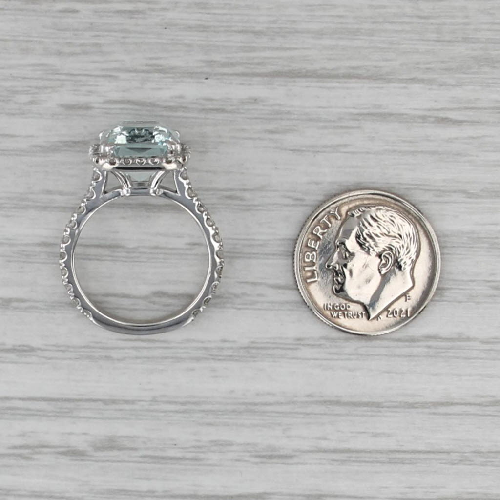 4.59ctw Aquamarine Diamond Halo Ring 14k White Gold Size 5.25 Engagement