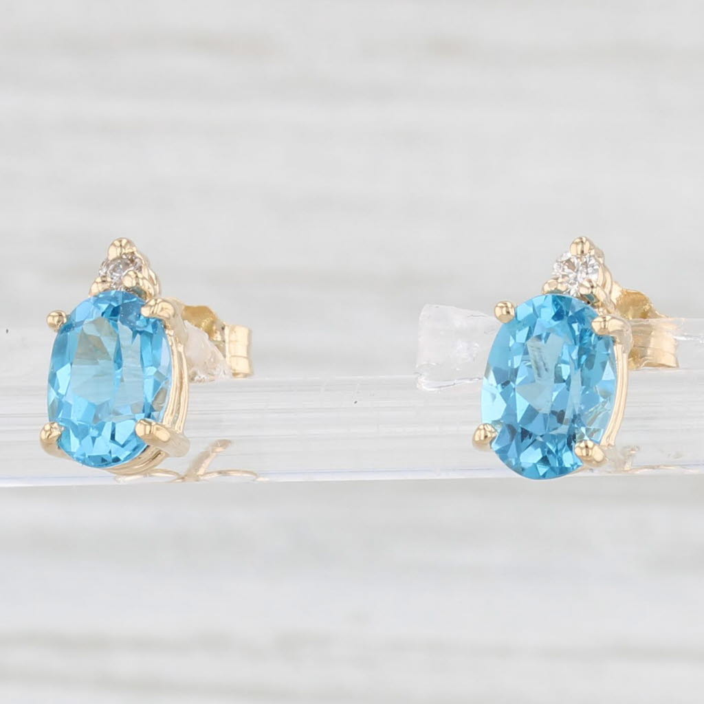 Light Gray 1.74ctw Blue Topaz Diamond Stud Earrings 14k Yellow Gold