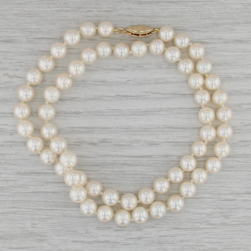 Vintage Cultured Pearl Single Bead Strand Necklace 14k Yellow Gold 18"