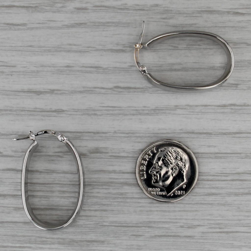 Oval Hoop Earrings 14k White Gold Snap Top Post Hoops