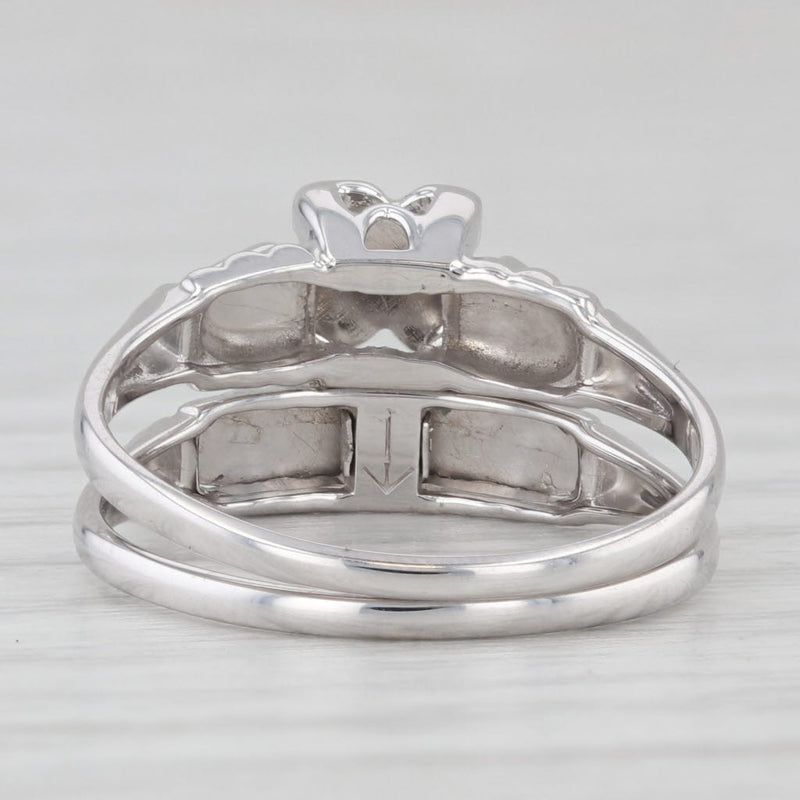 Light Gray Vintage Diamond Bridal Set 14k White Gold Size 6.5 Engagement Ring Wedding Band