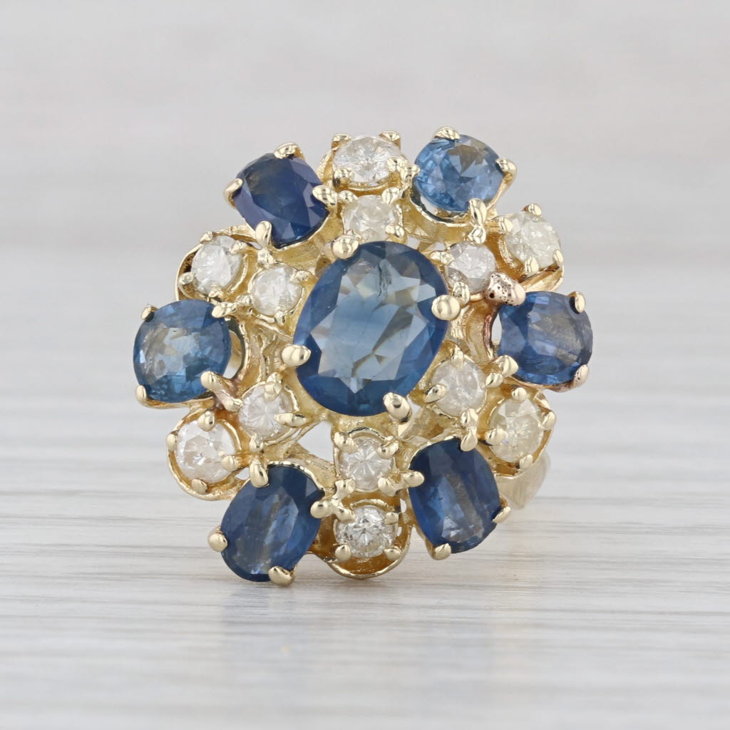 3.77ctw Blue Sapphire Diamond Cluster Ring 14k Yellow Gold Size 7 Cocktail