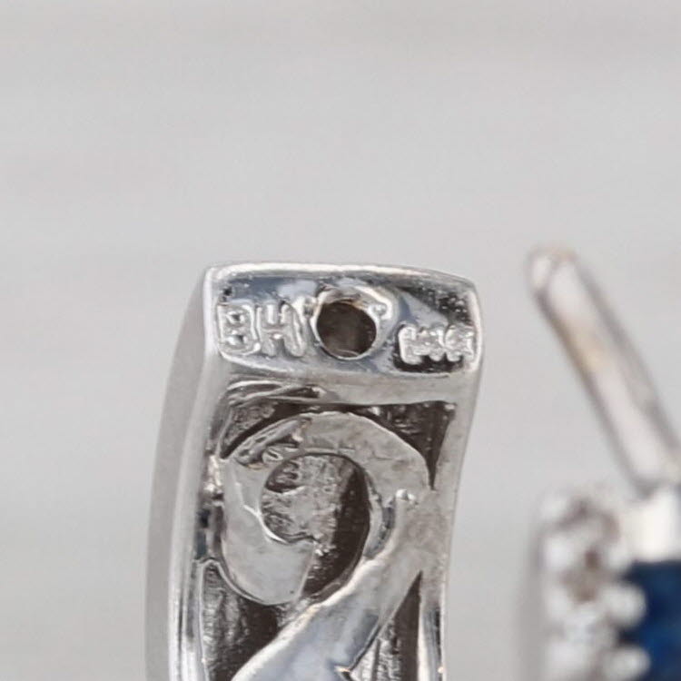1.34ctw Diamond Sapphire Hoop Huggie Earrings 14k White Gold Hinged Round Hoops