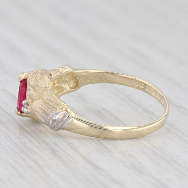 0.20ctw Lab Created Ruby Cherub Ring 10k Yellow Gold Diamond Accents Size 6.75